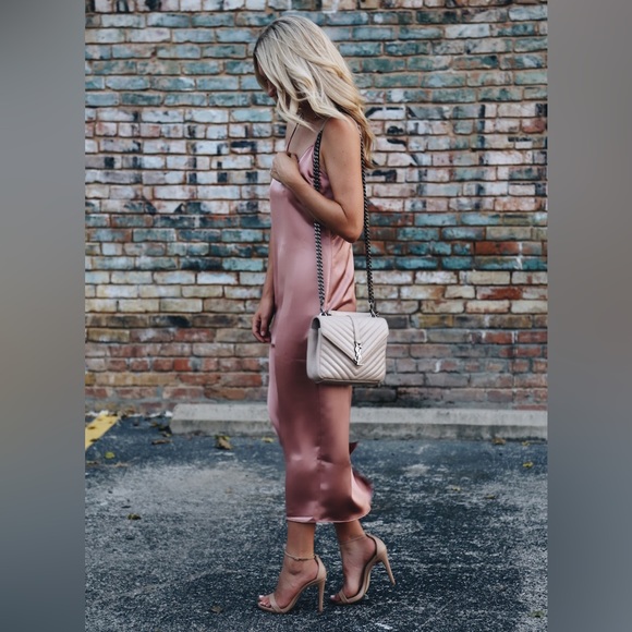 Trouvé Mauve Light Pink Slip Dress with Slit - Midi Slip Dress Size XS - Picture 3 of 9